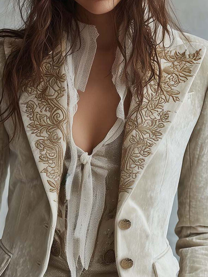 Ivette | Ivory Embroidered Tailored Blazer