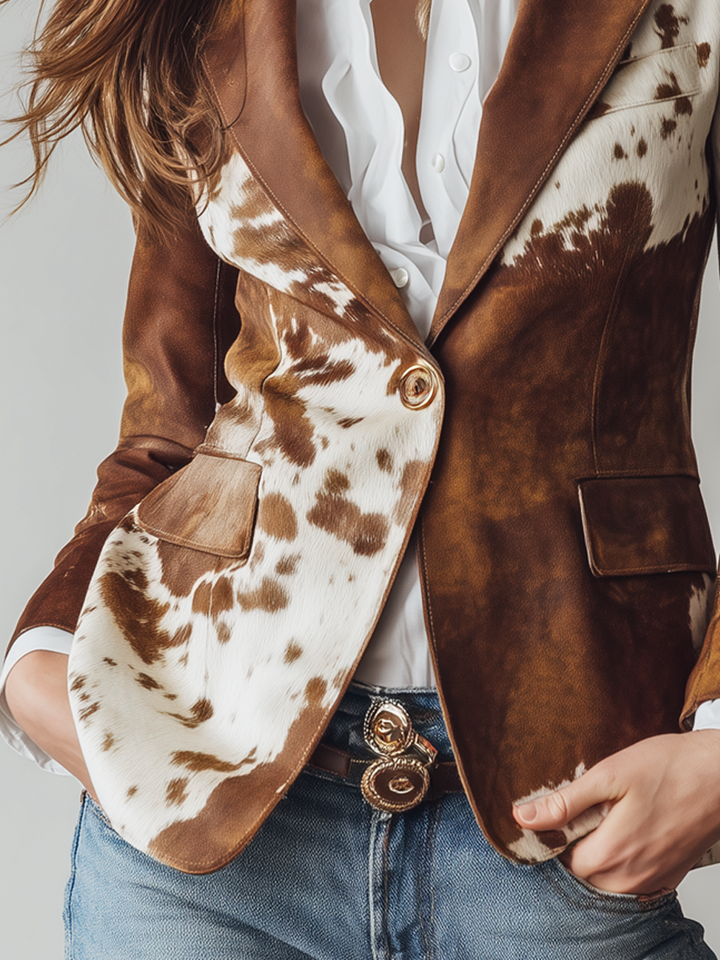 Delaney | Vintage Cow Print Eco-Friendly Blazer