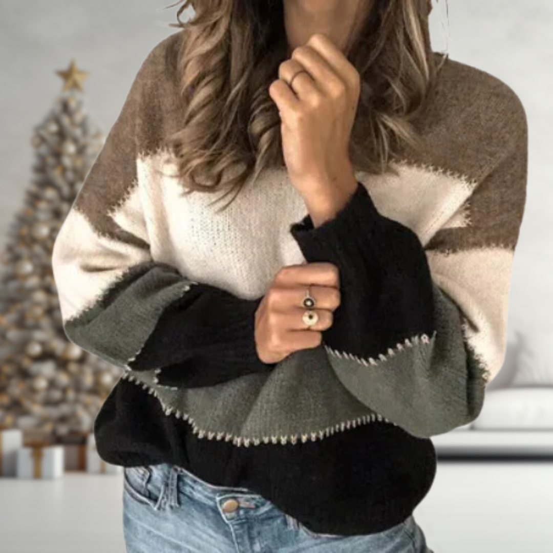Maya | Colourblock Knit Sweater with Modern Contrast Panels for Women