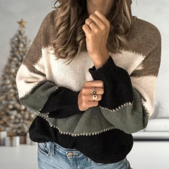 Maya | Colourblock Knit Sweater with Modern Contrast Panels for Women