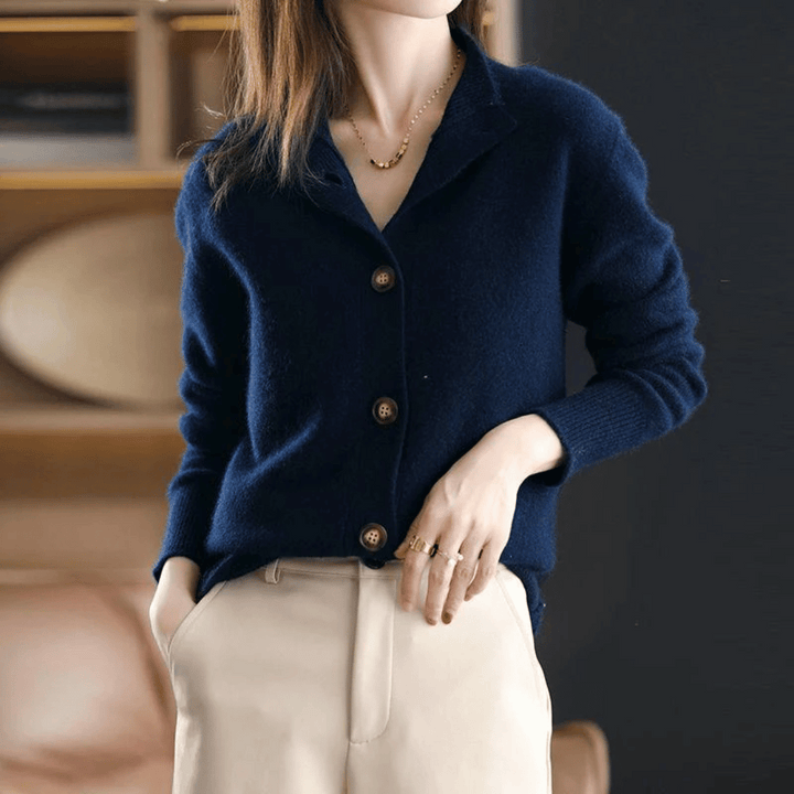 Celeste | High Neck Cardigan with Statement Buttons in Soft Knit for Women