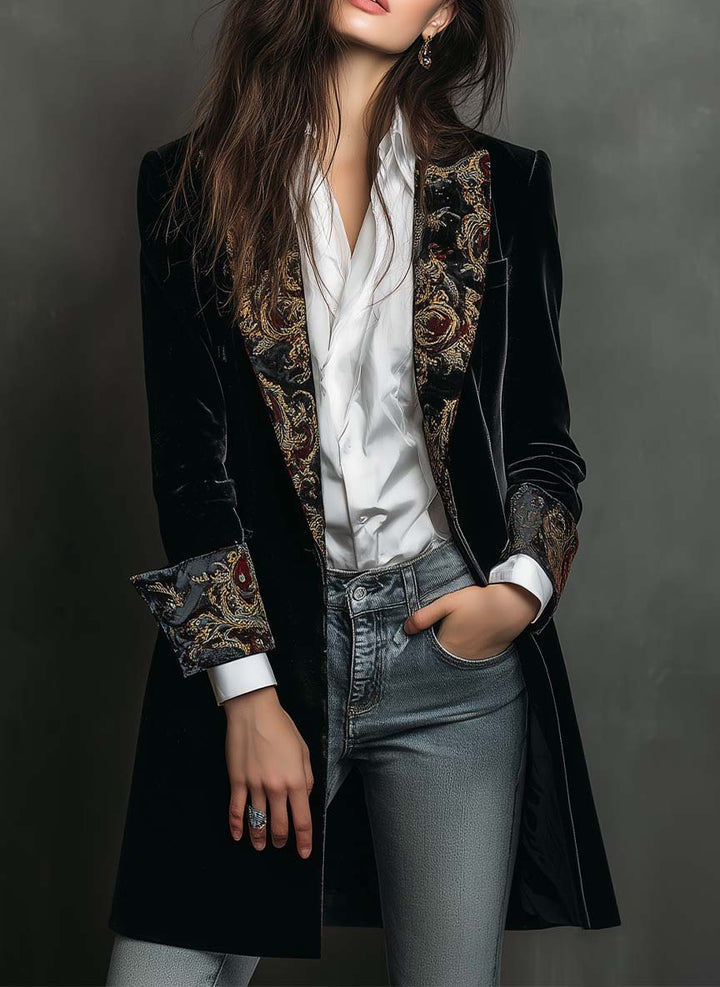 Marlene | Baroque Print Lapel Slim-Fit Blazer