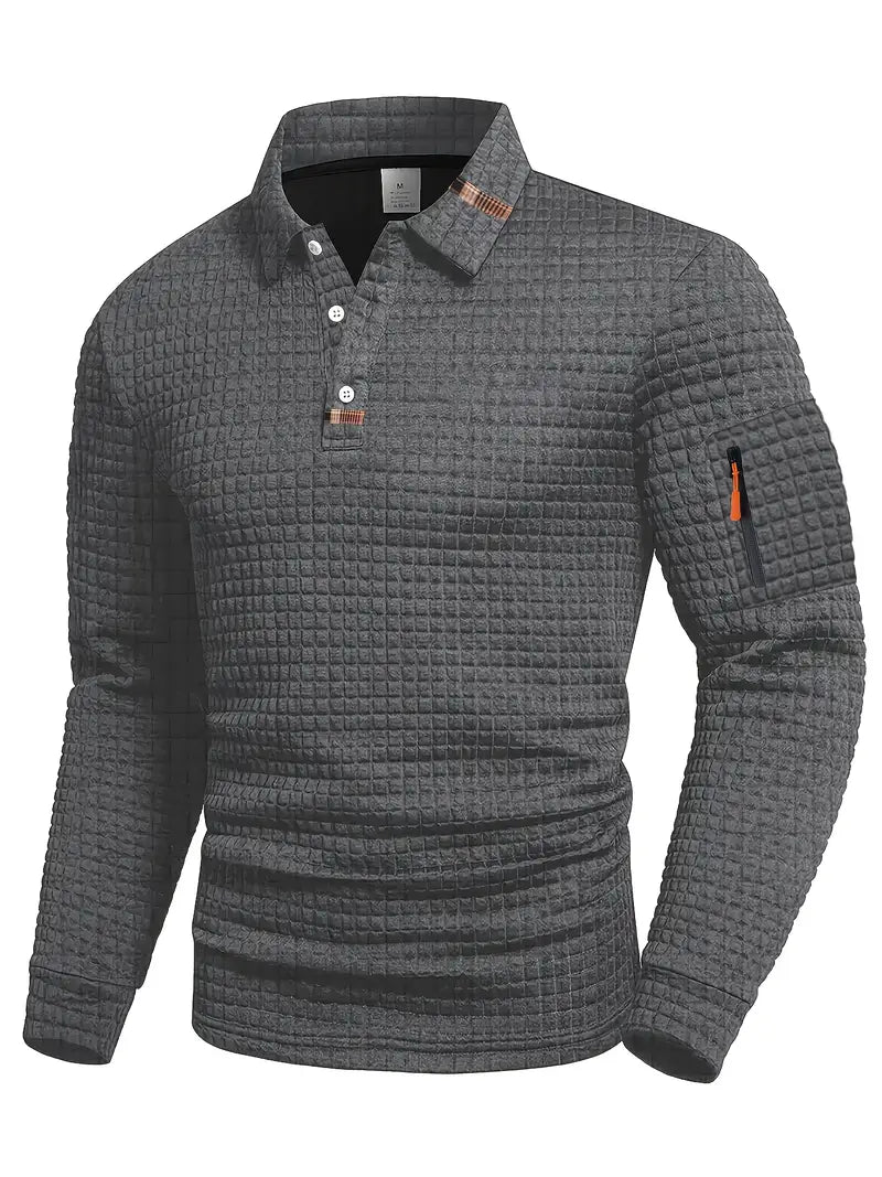 Ivor | Slim Fit Textured Polo with Zip Sleeve Pocket for Men
