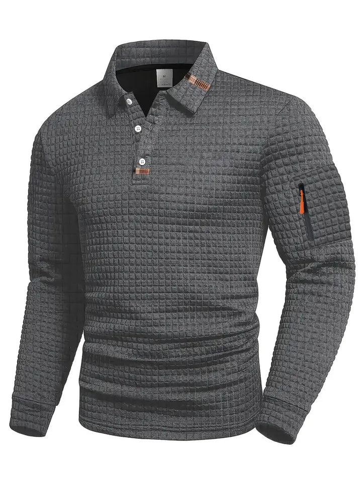 Ivor | Slim Fit Textured Polo with Zip Sleeve Pocket for Men