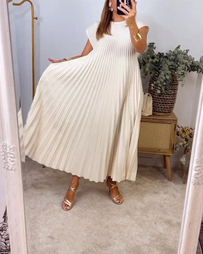 Sorrel - Elegant Spliced Pleated Maxi Dress