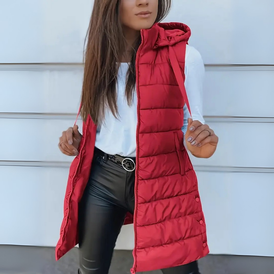 Eirwen | Hooded Long Puffer Vest with Lightweight Build for Women
