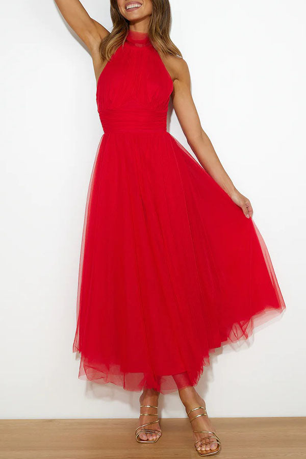 Pearlina - Sleek Mesh High Neck Dress