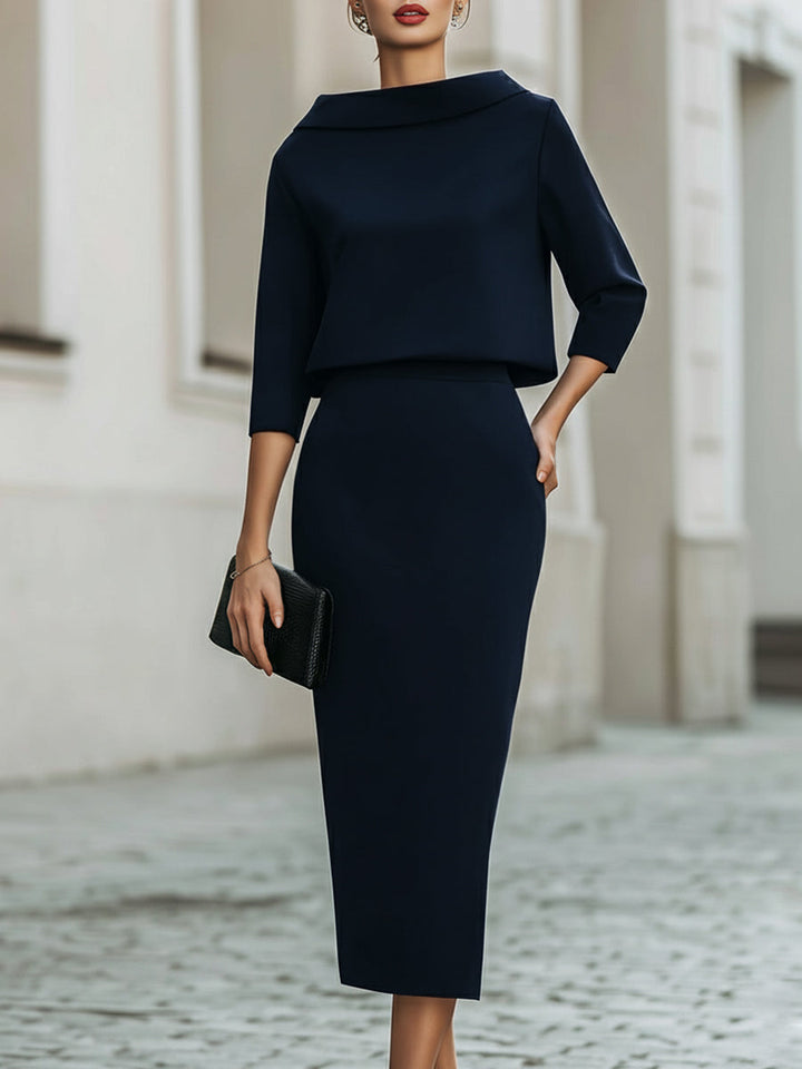 Sloane | Boat Neck Top and Midi Skirt Set with Structured Cut for Women