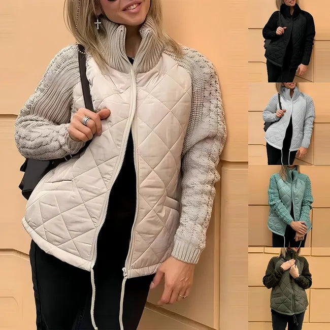 Bronte | Quilted Jacket with Knitted Sleeves and Stand Collar for Women
