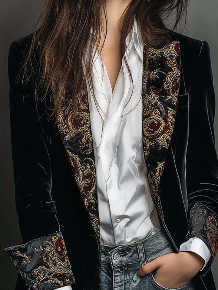 Marlene | Baroque Print Lapel Slim-Fit Blazer