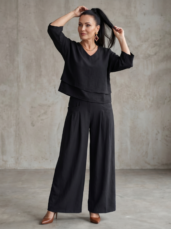 River | Layered Top and Wide Leg Trouser Set with Modern Cut for Women