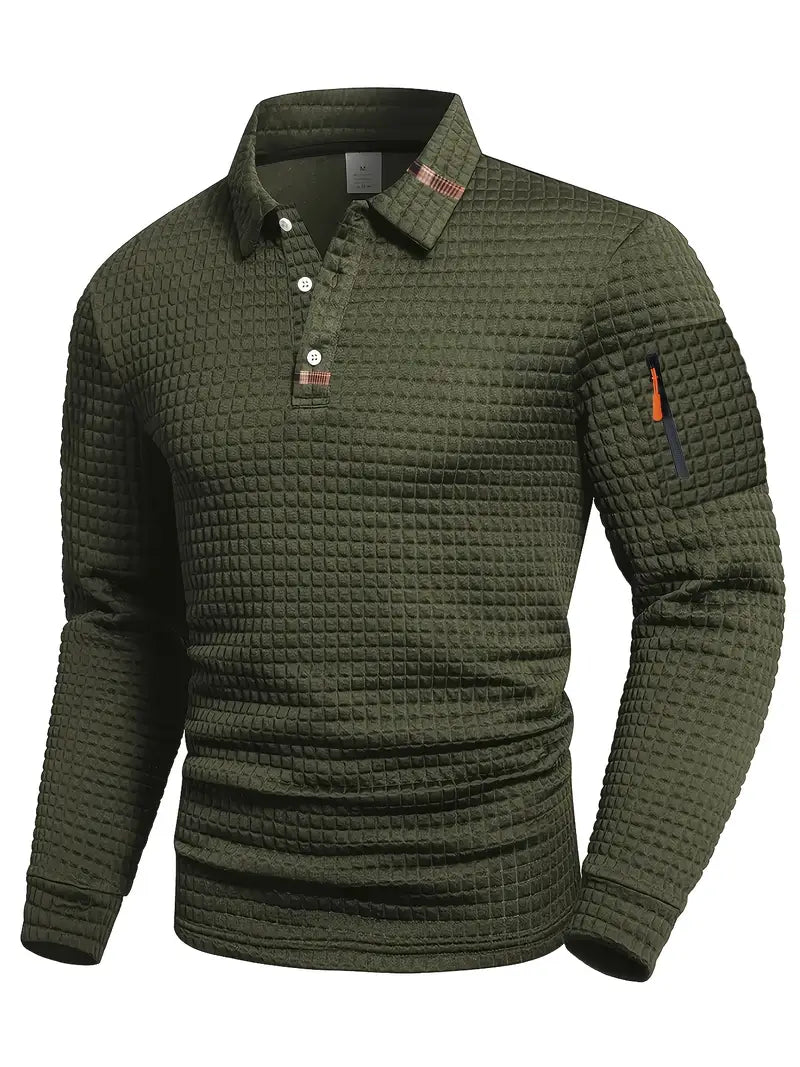 Ivor | Slim Fit Textured Polo with Zip Sleeve Pocket for Men