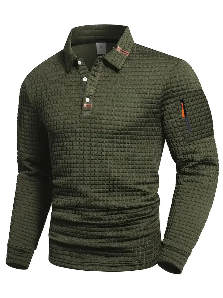 Ivor | Slim Fit Textured Polo with Zip Sleeve Pocket for Men