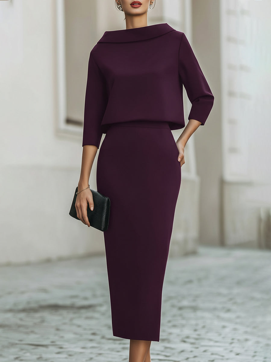 Sloane | Boat Neck Top and Midi Skirt Set with Structured Cut for Women