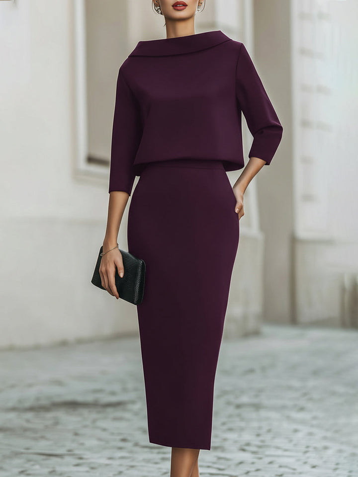 Sloane | Boat Neck Top and Midi Skirt Set with Structured Cut for Women