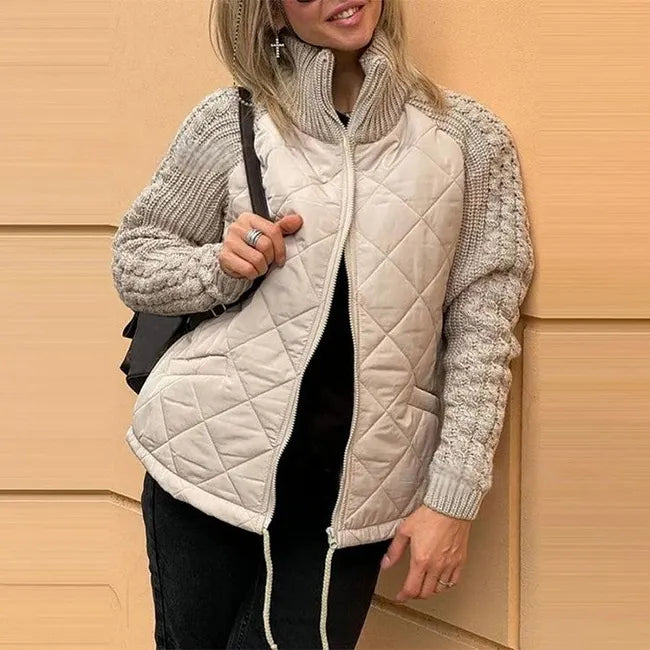 Bronte | Quilted Jacket with Knitted Sleeves and Stand Collar for Women