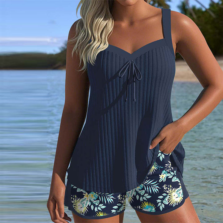 Olina | Striped Tankini with Two-Piece Beach Shorts