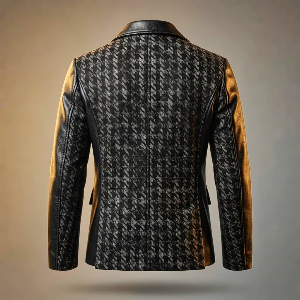Giorgio | Leather and Houndstooth Blazer with Notch Lapels for Men