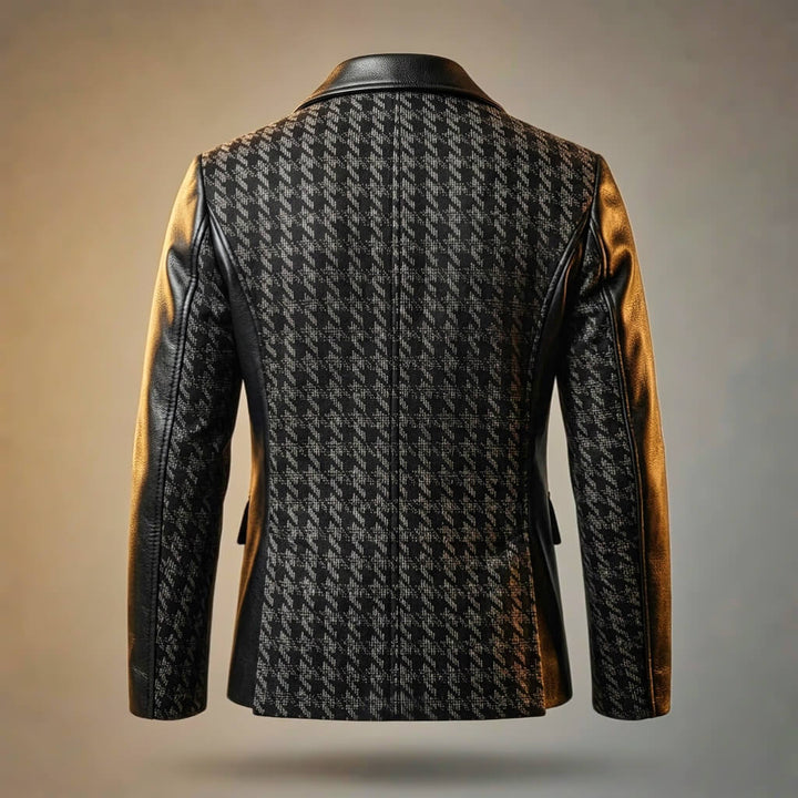 Giorgio | Leather and Houndstooth Blazer with Notch Lapels for Men
