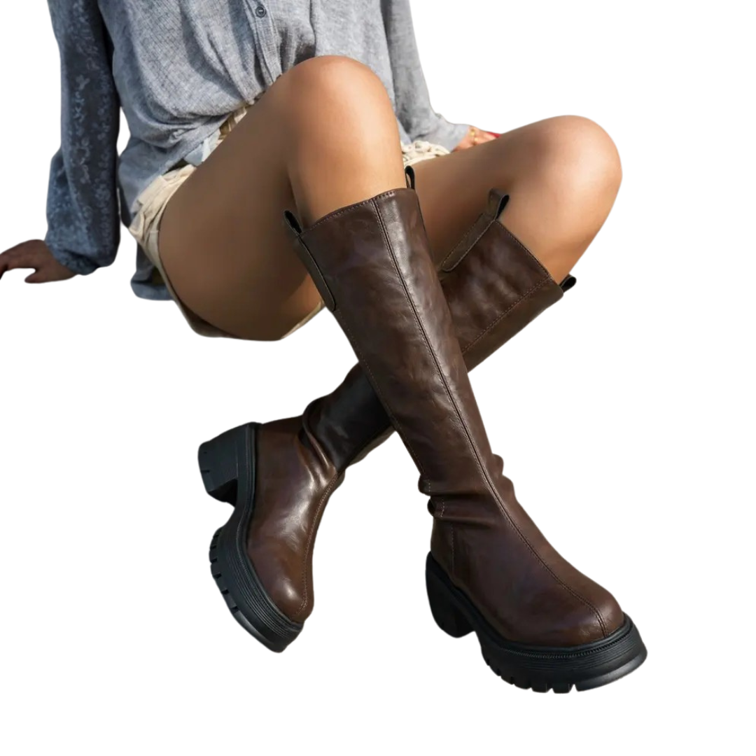 Britta | Fleece Lined Tall Shaft Boots with Thick Sole for Women