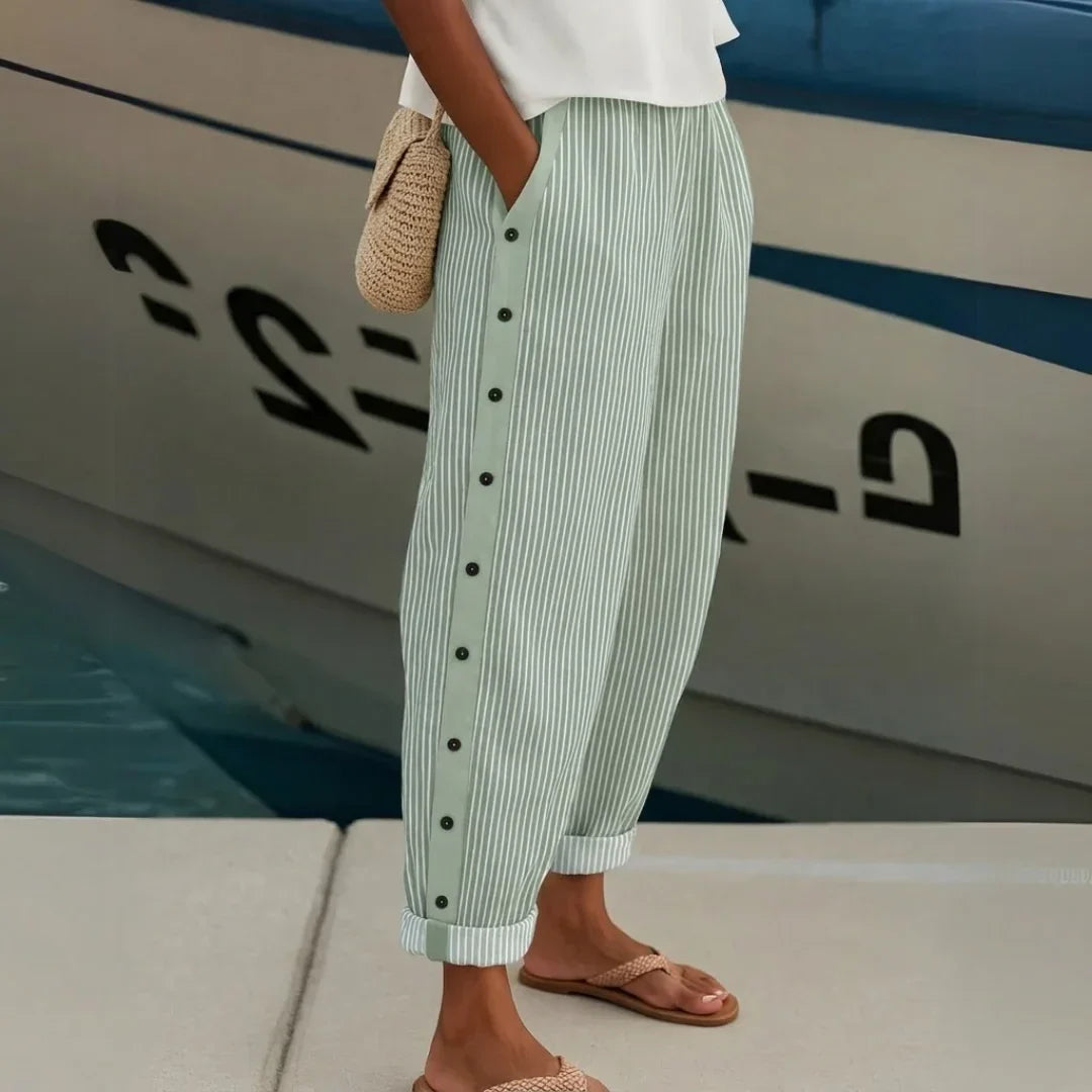 Caitlin | Striped Button Pants