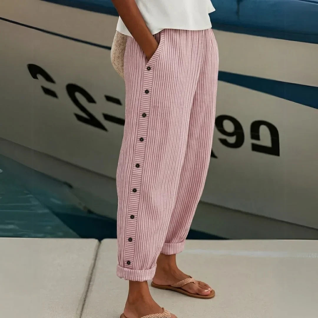 Caitlin | Striped Button Pants