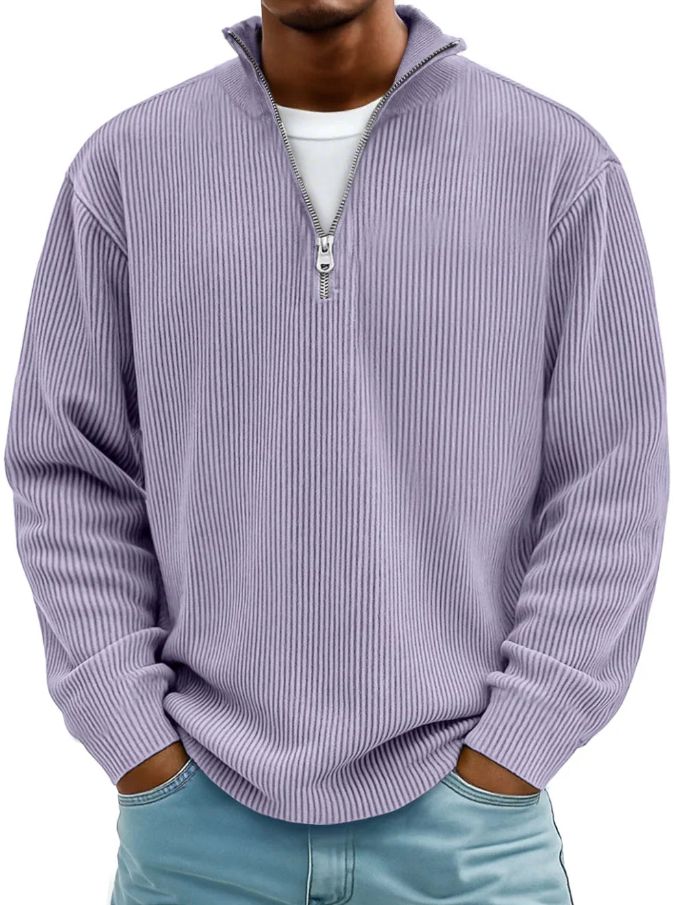 Owen | Corduroy Zip Up Sweater with Slim Warm Build for Men