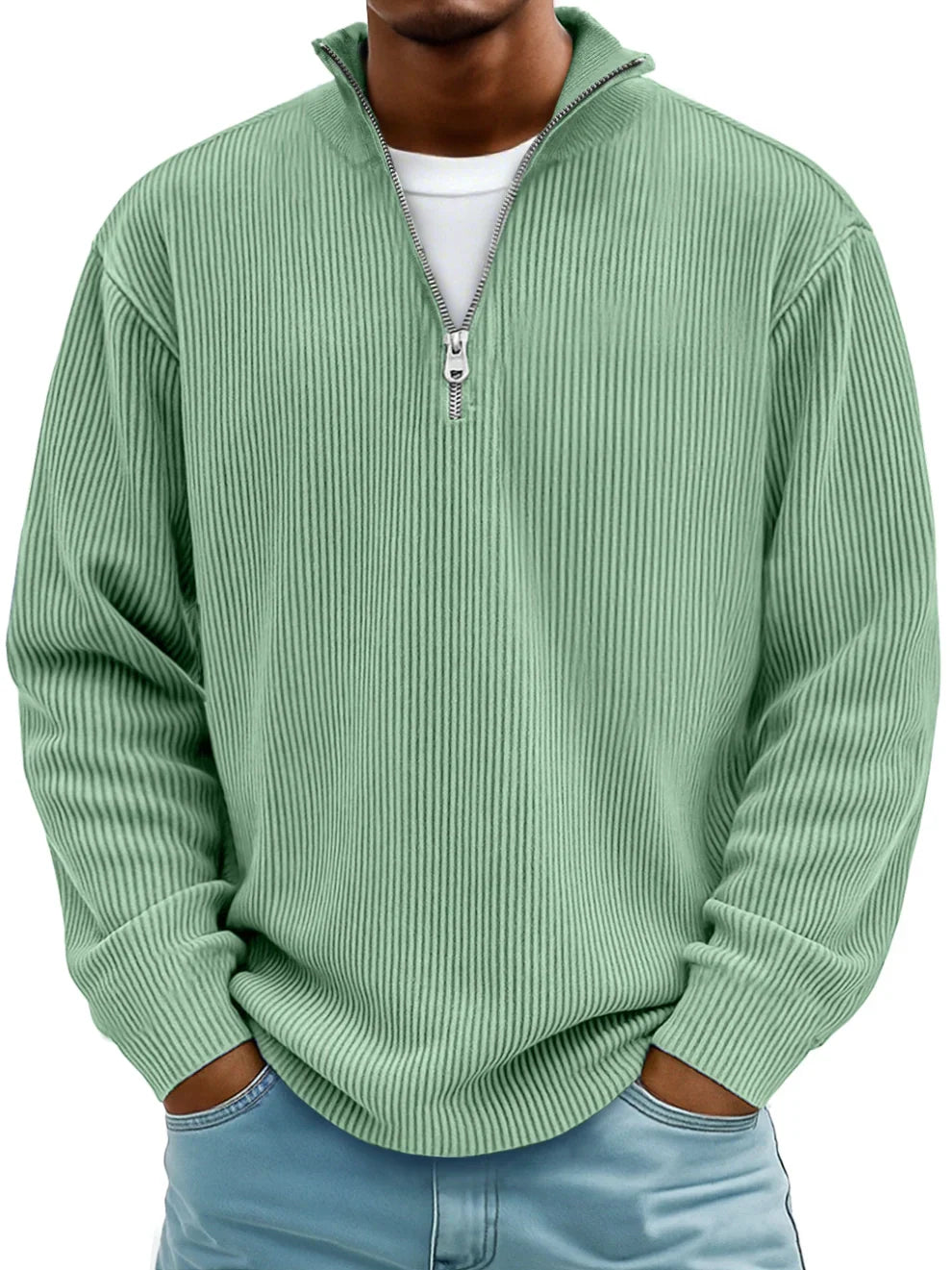 Owen | Corduroy Zip Up Sweater with Slim Warm Build for Men