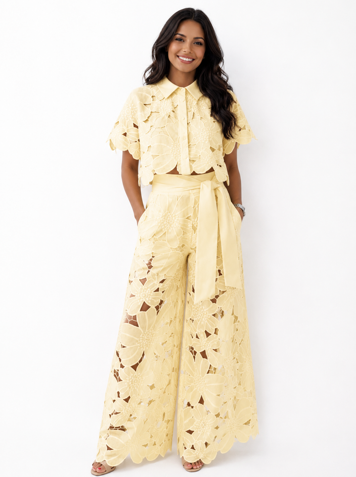 Fiorella | Floral Lace Two Piece Set with Scallop Edge Detail for Women