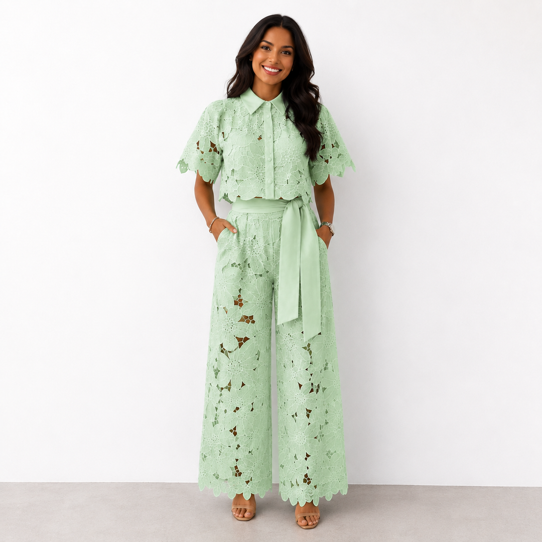 Fiorella | Floral Lace Two Piece Set with Scallop Edge Detail for Women