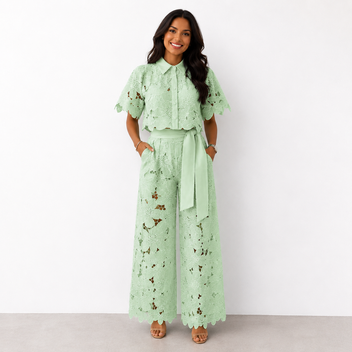 Fiorella | Floral Lace Two Piece Set with Scallop Edge Detail for Women