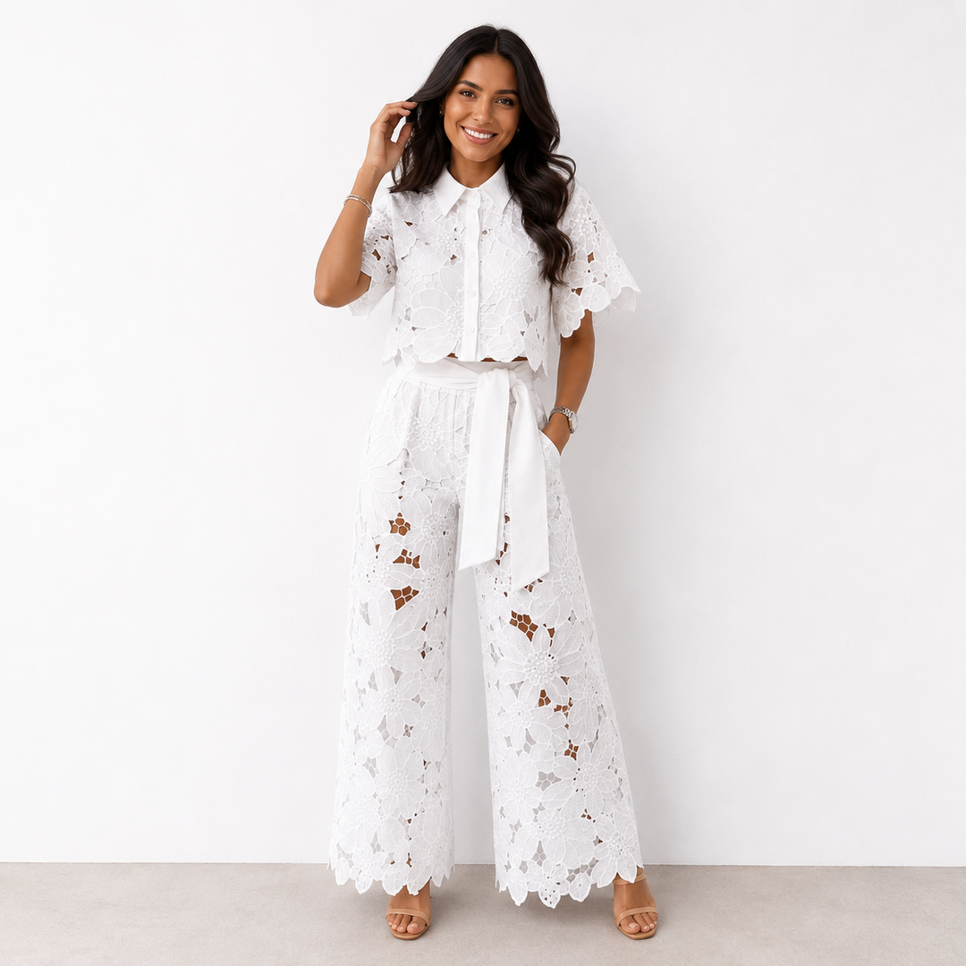Fiorella | Floral Lace Two Piece Set with Scallop Edge Detail for Women