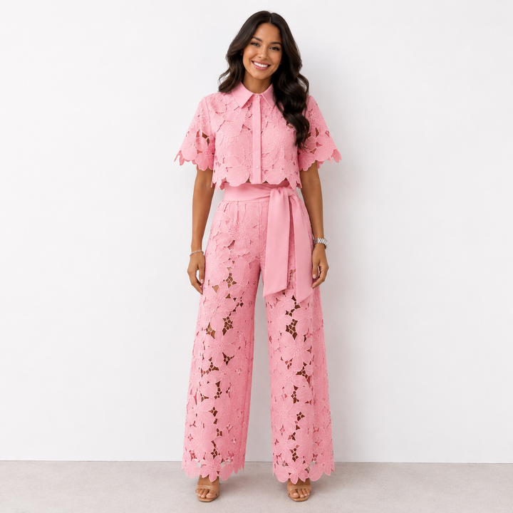 Fiorella | Floral Lace Two Piece Set with Scallop Edge Detail for Women