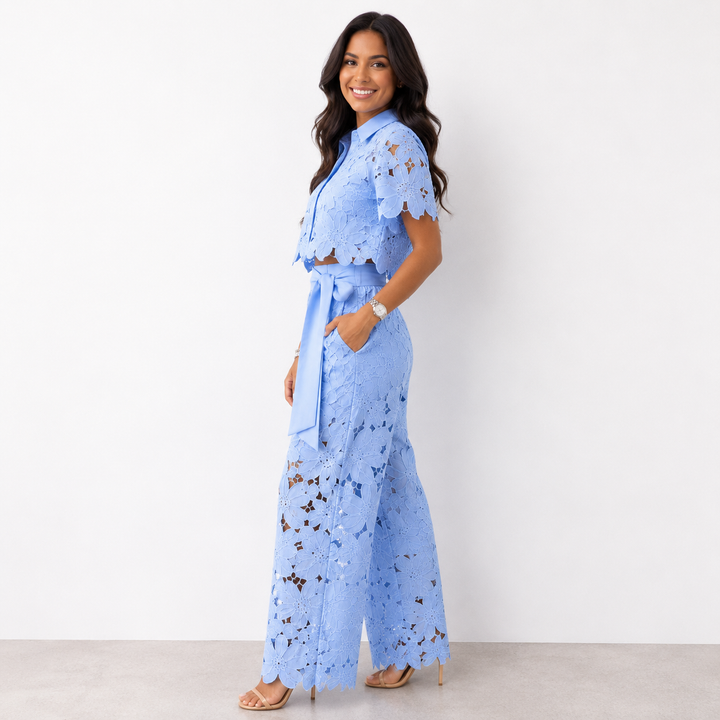 Fiorella | Floral Lace Two Piece Set with Scallop Edge Detail for Women