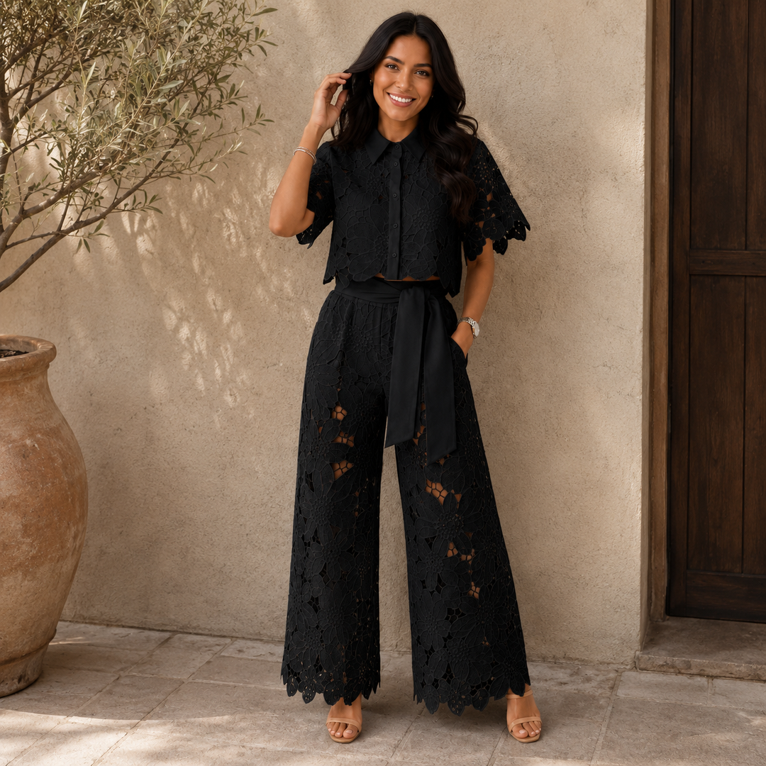 Fiorella | Floral Lace Two Piece Set with Scallop Edge Detail for Women