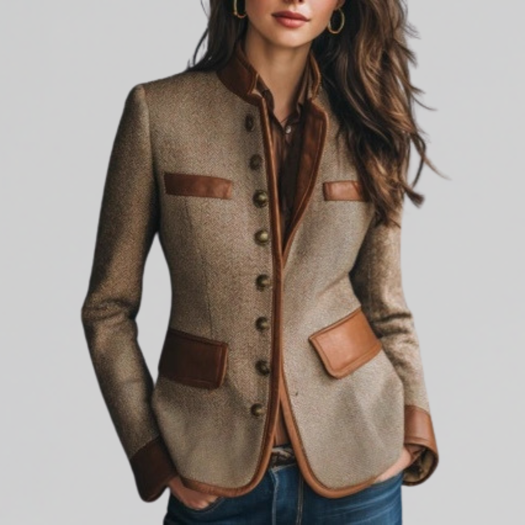 Prudence | Tweed Blazer with Contrast Trim and Button Front for Women
