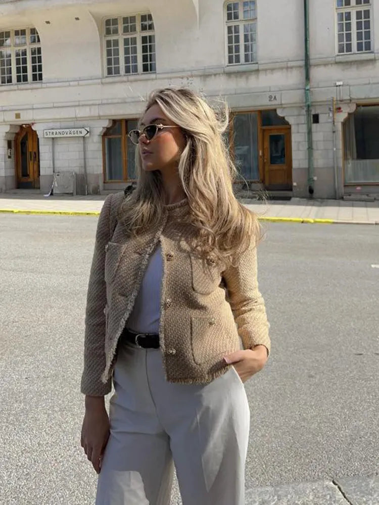 Niamh | Cropped Tweed Blazer with Button Front for Women