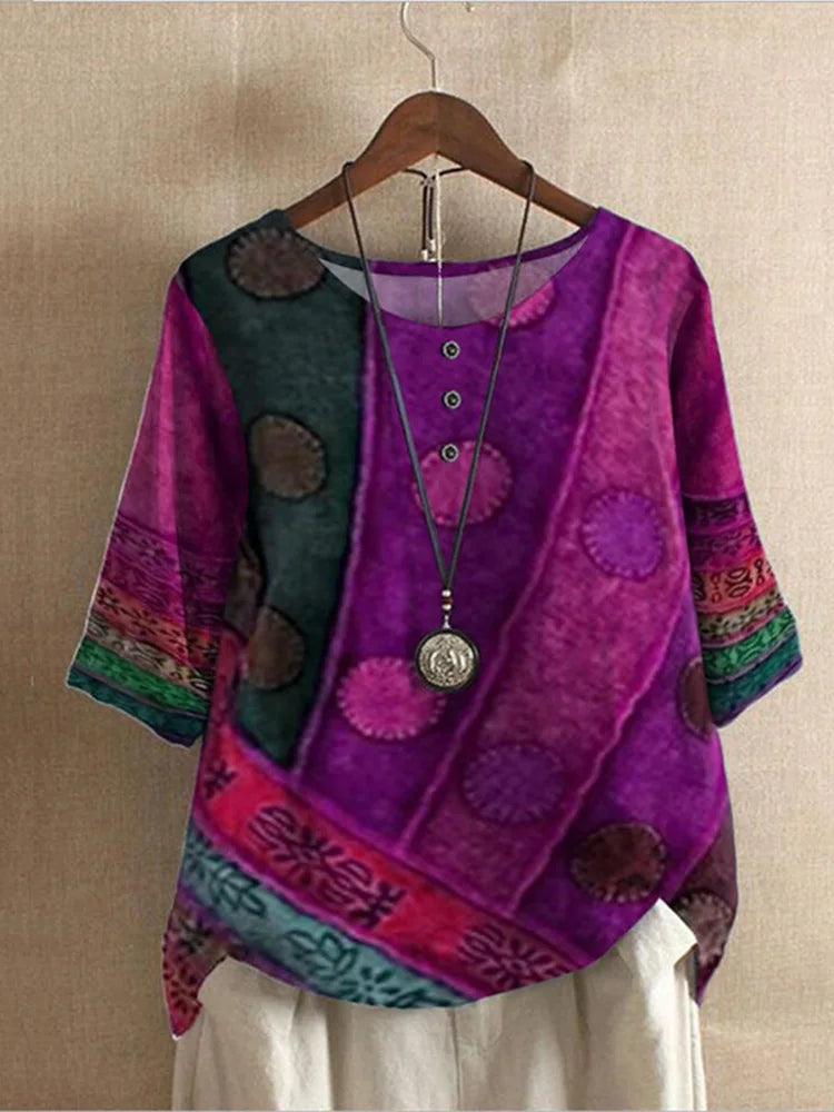 Gerta - Colorful Short-Sleeved Top For Women