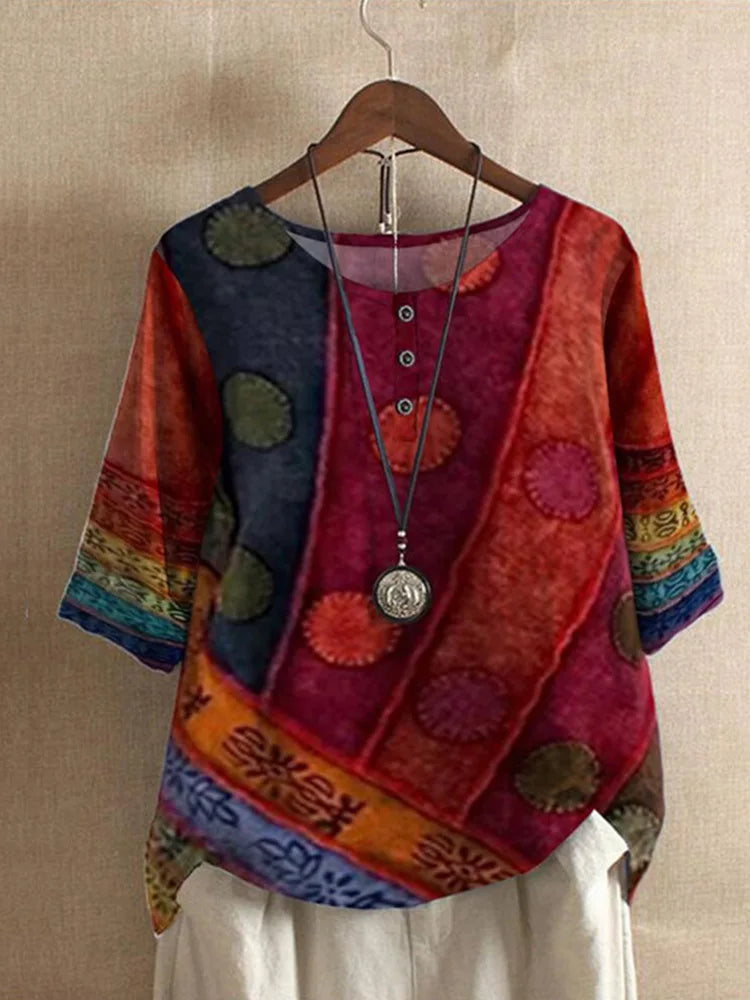 Gerta - Colorful Short-Sleeved Top For Women