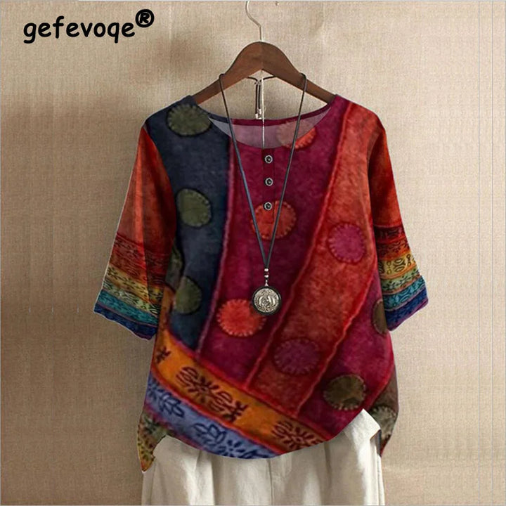 Gerta - Colorful Short-Sleeved Top For Women