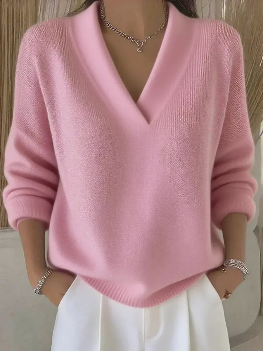 Clara | Relaxed V Neck Sweater with Draped Silhouette for Women