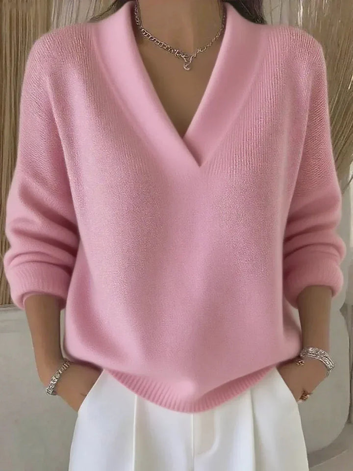 Clara | Relaxed V Neck Sweater with Draped Silhouette for Women