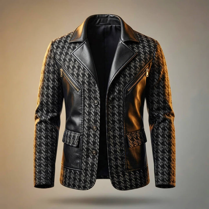 Giorgio | Leather and Houndstooth Blazer with Notch Lapels for Men