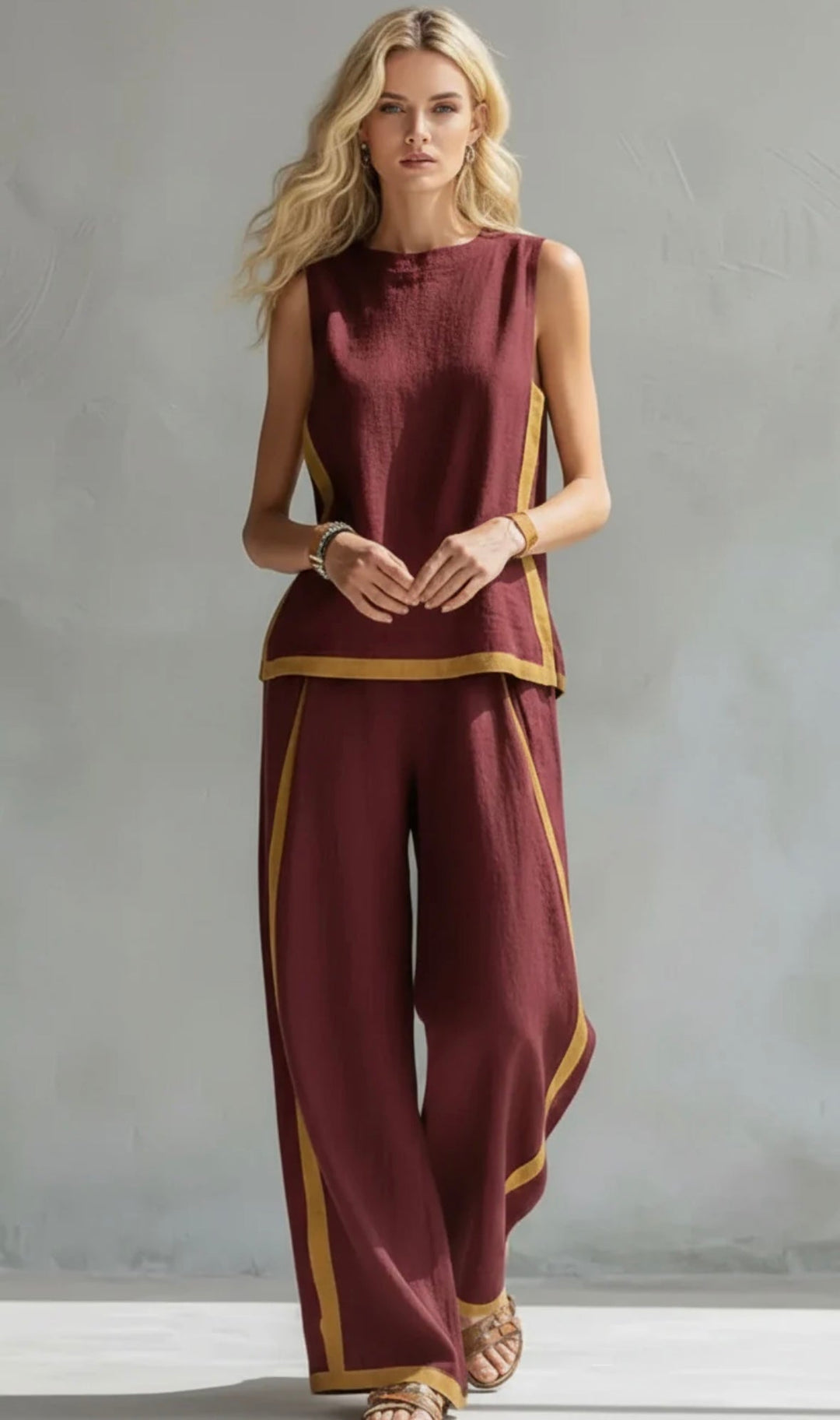 Leila – Complete vest and trousers in two-tone grey cotton-linen