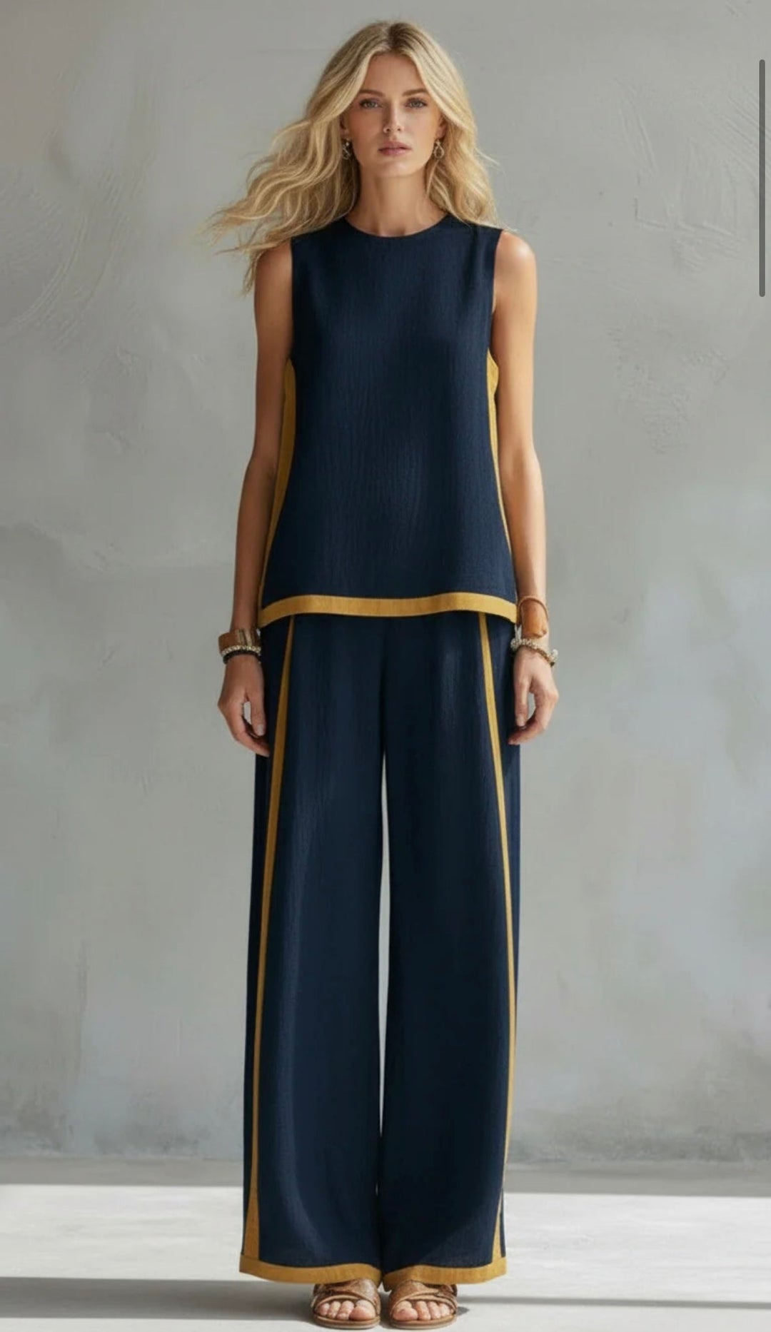 Leila – Complete vest and trousers in two-tone grey cotton-linen