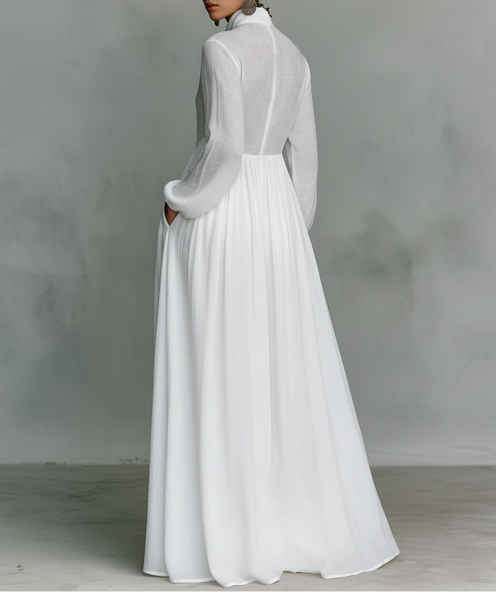 Elisa - Maxi Minimalist Dress In Cotton And Linen