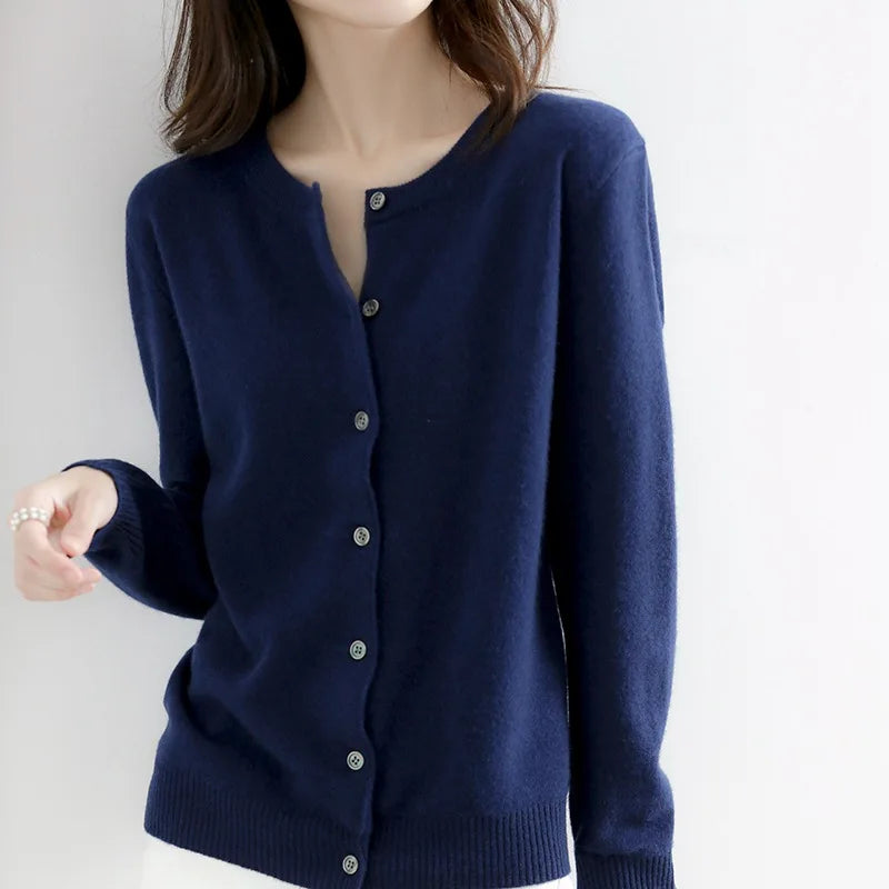Oriel | Soft Button Cardigan with Ribbed Trims for Women