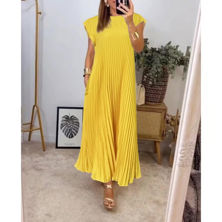 Sorrel - Elegant Spliced Pleated Maxi Dress