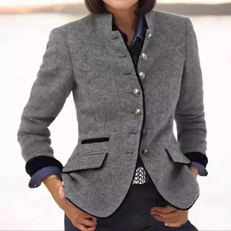 Cerys | Wool Blazer with Contrast Trim and Notch Lapel for Women