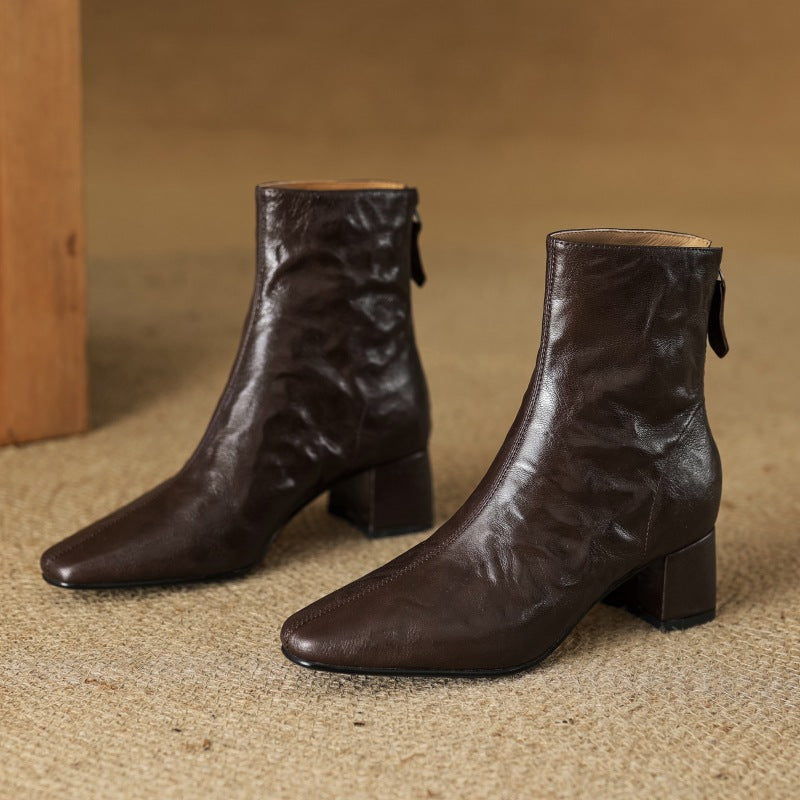 Riona | Genuine Leather Ankle Boots with Block Heel for Women